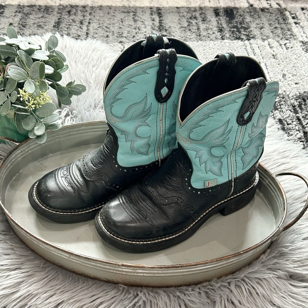 Justin Boots Black & Turquoise Leather Ankle Booties